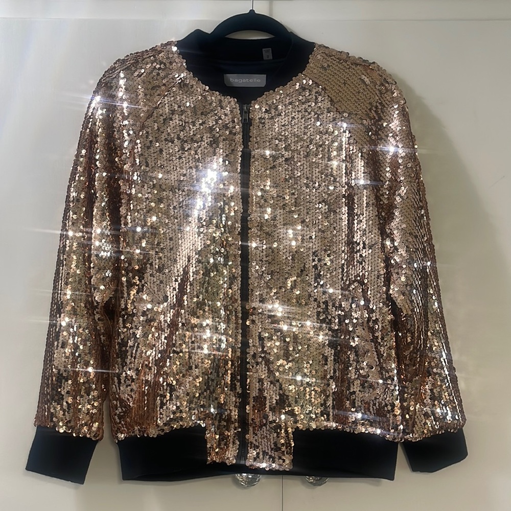 Bagatelle brand new without tags gold sequin bomber jacket